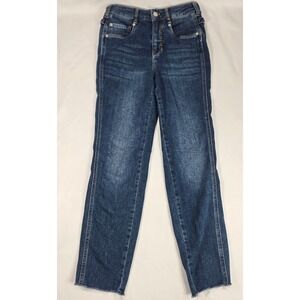 Pilcro and the Letterpress Ankle Jeans Frayed Hem High Rise Dark Wash 25 x26‎